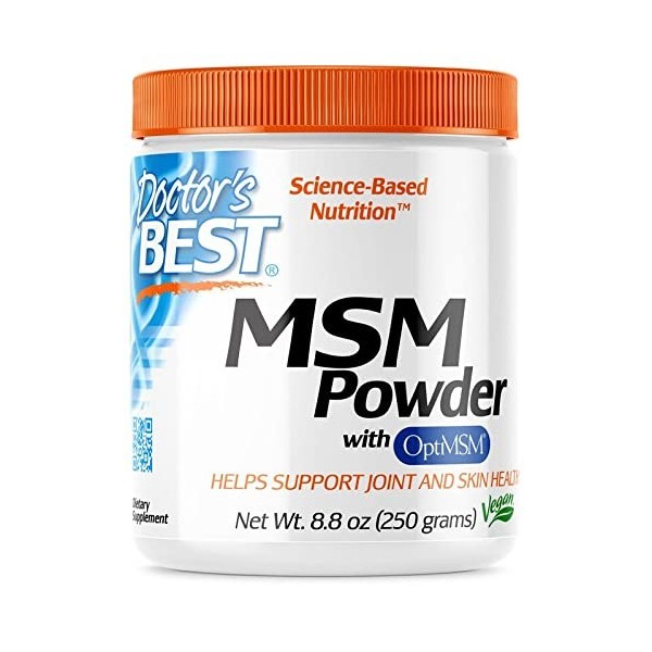 Doctors Best, MSM Powder, avec OptiMSM, 250g de Poudre végétalienne, Testé en Laboratoire, Sans Gluten, Sans Soja, Végétarie