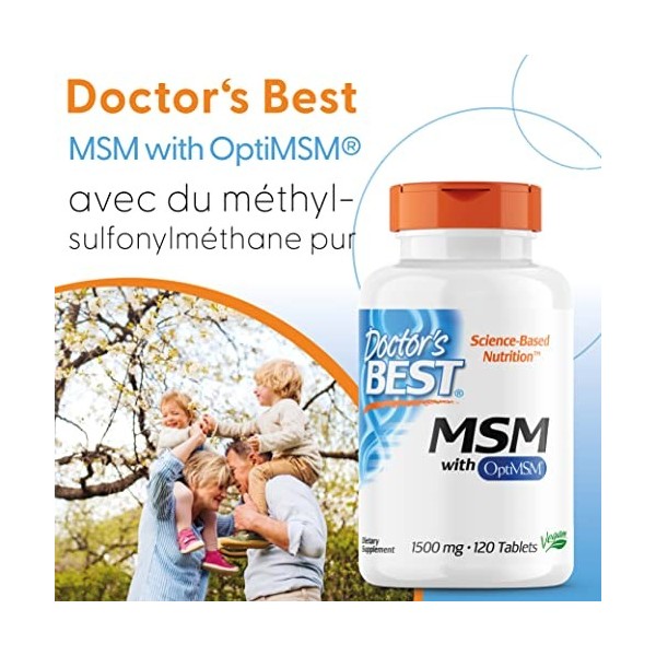 Doctors Best, MSM, avec OptiMSM, 1.500 mg, 120 Comprimés végétaliens, Hautement Dosé, Testé en Laboratoire, Sans Soja, Sans 