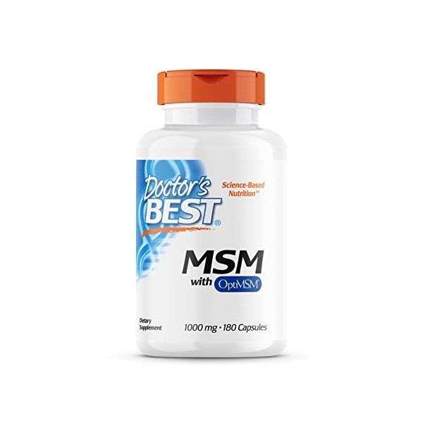 Doctors Best, MSM avec OptiMSM, 1.000 mg, 180 Capsules, Hautement Dosé, Testé en Laboratoire, Sans Soja, Sans Gluten, Sans O