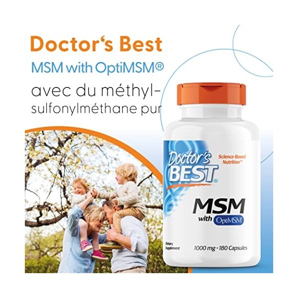 Doctors Best, MSM avec OptiMSM, 1.000 mg, 180 Capsules, Hautement Dosé, Testé en Laboratoire, Sans Soja, Sans Gluten, Sans O