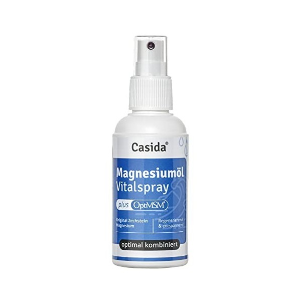 Casida - Huile de Magnésium en Spray + MSM - au Minéral Zechstein pur - pour les peaux et les articulations - la qualité des 