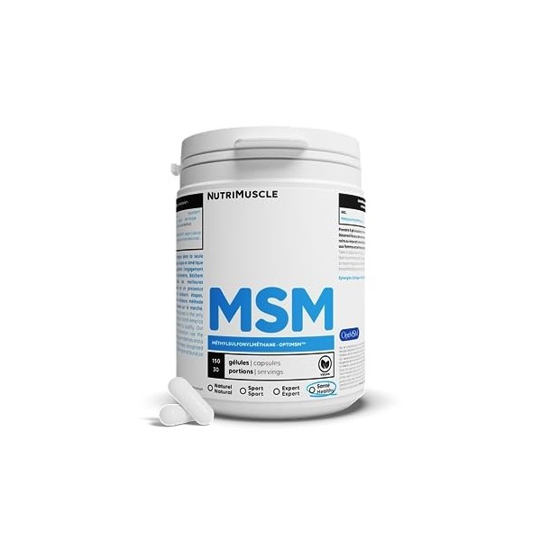 OptiMSM® MéthylSulfonylMéthane | Richesse en soufre organique • Précurseurs de glycosaminoglycane | Nutrimuscle | 150 gélul