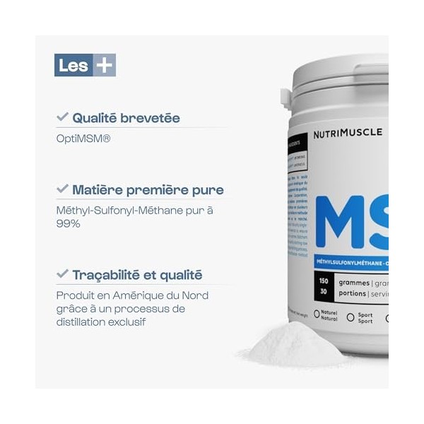 OptiMSM® MéthylSulfonylMéthane | Richesse en soufre organique • Précurseurs de glycosaminoglycane | Nutrimuscle | 150 gélul