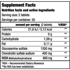 BioTechUSA MSM Chondroitin Glucosamine, Supplement dietetique avec glucosamine, chondroitine et MSM, 60 comprimés