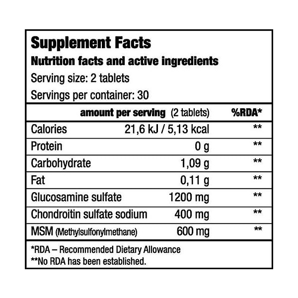 BioTechUSA MSM Chondroitin Glucosamine, Supplement dietetique avec glucosamine, chondroitine et MSM, 60 comprimés