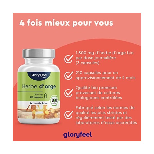 Herbe DOrge Bio 1800 mg par Dose Journalière, 210 Capsules 2 mois et plus , Qualité Pure et Biologique, Hautement Dosée, 10