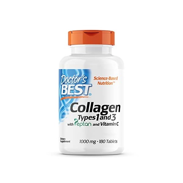 Doctors Best, Collagène Types 1 et 3, Peptane & Vitamine C, 1.000mg, 180 Comprimés, Testé en Laboratoire, Sans Gluten, Sans 