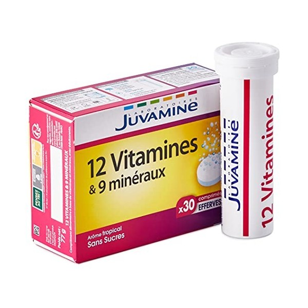 JUVAMINE - 12 Vitamines & 9 Minéraux - Aide à réduire la fatigue - 30 Comprimés Effervescents