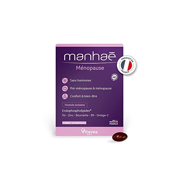 Manhaé - Complément Alimentaire Ménopause et Pré-Ménopause Sans Hormones - Confort & bien-être pendant la ménopause - Acide F