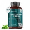 Multivitamines et Minéraux - 365 Comprimés Vegan 12 Mois Menthe Poivrée - 25 Nutriments Essentiels Vitamines A B C D3 E K2 