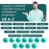 Multivitamines et Minéraux - 365 Comprimés Vegan 12 Mois Menthe Poivrée - 25 Nutriments Essentiels Vitamines A B C D3 E K2 