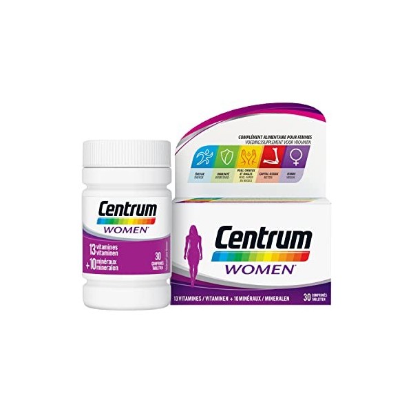 Centrum Women – Multi Vitamines et Minéraux – 13 vitamines et 11 minéraux – Complément alimentaire pour femme – Flacon / 30 c