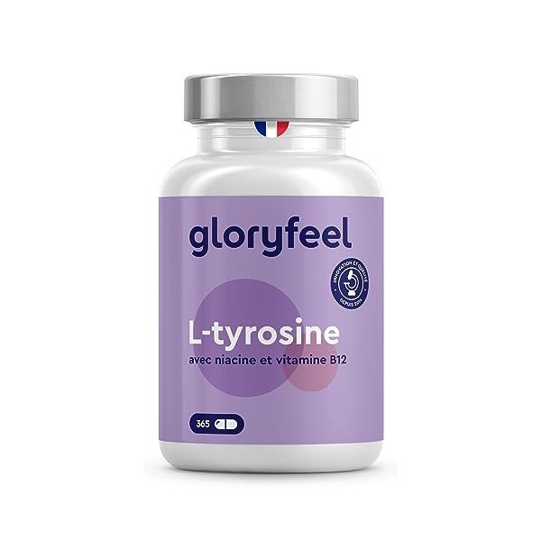 L-Tyrosine avec Niacine et Vitamine B12 365 Capsules , 1000 mg par Dose Quotidienne, Complément Alimentaire, Hautement Dosée