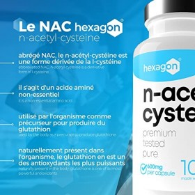 NAC N-Acetyl-Cysteine 600mg - +3 Mois de Cure - Antioxydant & Détoxifiant - Made in France - Boost Glutathion - Detox Foie & 