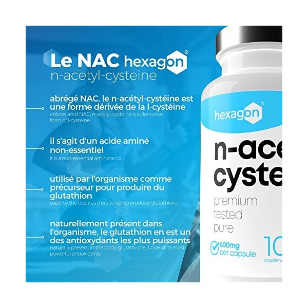 NAC N-Acetyl-Cysteine 600mg - +3 Mois de Cure - Antioxydant & Détoxifiant - Made in France - Boost Glutathion - Detox Foie & 