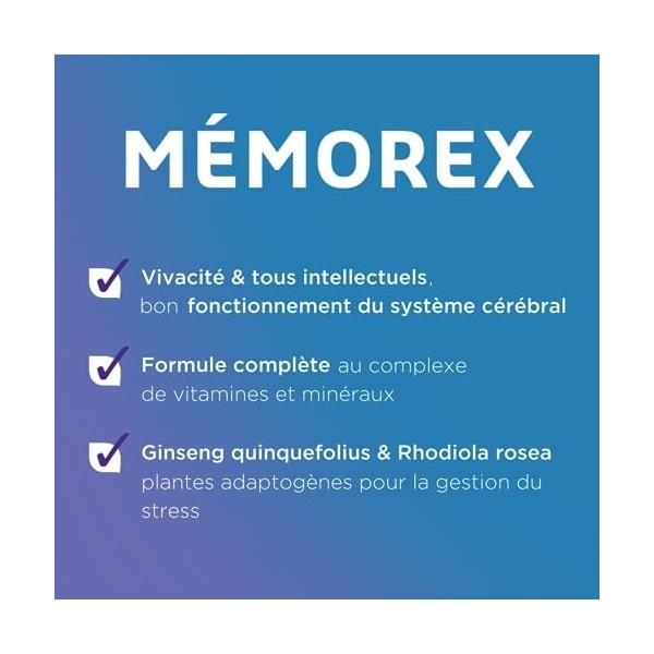 Forté Pharma - Mémorex | Concentration Memoire Adulte, Stress - Complement Alimentaire - Vitamines, Minéraux et Plantes - Rho