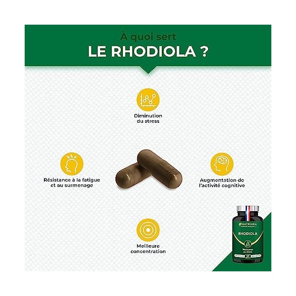 Rhodiola Rosea - 400 mg - Formule 100% Pure - Extrait de Racine Titré à 3% en Salidroside - Stress & Fatigue - Concentration 