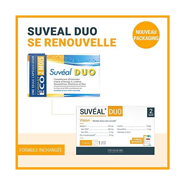 Densmore - SUVEAL Duo - Complément Alimentaire Ophtalmologique à base de DHA Oméga 3 , Lutéine, Zéaxanthine, Vitamines et Zi