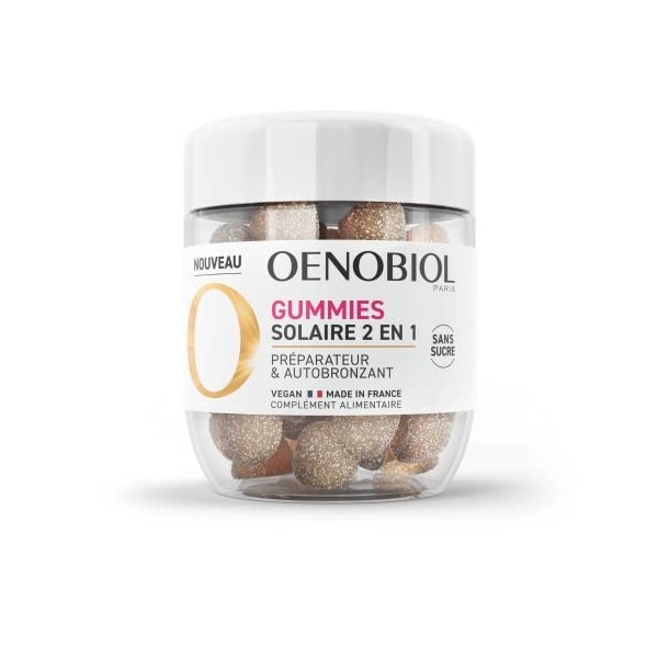 OENOBIOL GUMMIES Solaire 2 en 1 - Préparateur solaire - Autobronzant - Programme 1 mois - 60 Gummies - Arômes naturels fraise