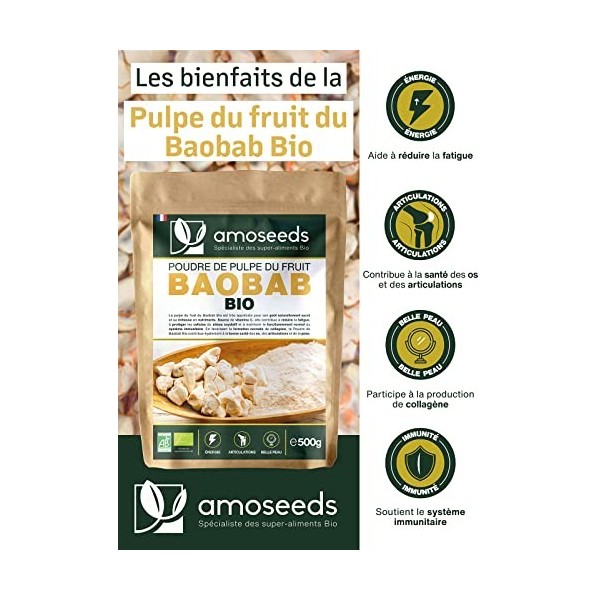 Poudre de Baobab Bio 500G | Énergie, Articulations, Belle Peau, Immunité | Qualité