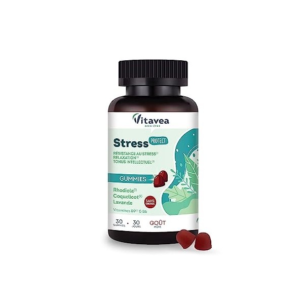Vitavea Bien-être - Gummies Stress Protect - Détente, Relaxation, Sérénité, Tonus Intellectuel - Sans Sucre - Rhodiola Rosea,