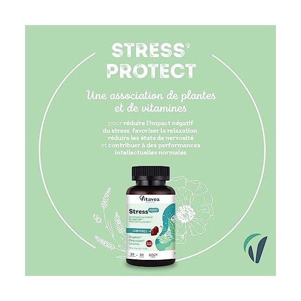 Vitavea Bien-être - Gummies Stress Protect - Détente, Relaxation, Sérénité, Tonus Intellectuel - Sans Sucre - Rhodiola Rosea,