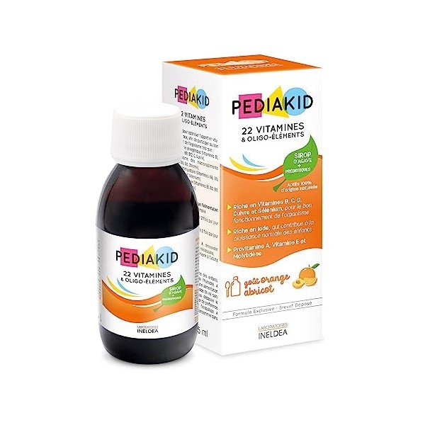 PEDIAKID - Complément Alimentaire Naturel Pediakid 22 Vitamines et Oligo-Éléments - Formule Exclusive au Sirop dAgave - Opti