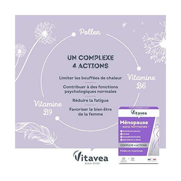 Vitavea - Complément alimentaire Ménopause Pré-Ménopause Sans Hormones - Bouffées de chaleur Fatigue Equilibre émotionnel Bie