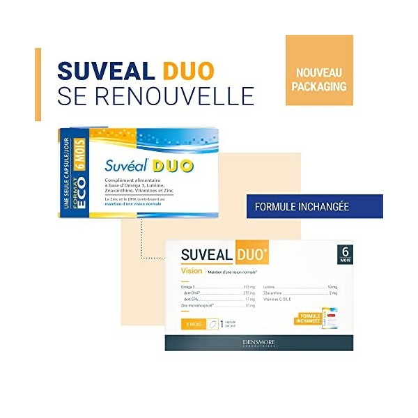 Densmore - SUVEAL Duo - Complément Alimentaire Ophtalmologique à base de DHA Oméga 3 , Lutéine, Zéaxanthine, Vitamines et Zi