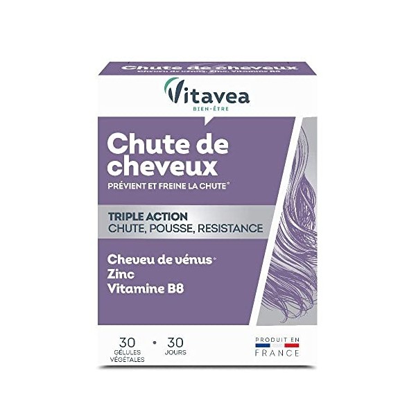 Vitavea Chute de Cheveux - Complément Alimentaire Soin Cheveux - 3 Actions : Chute, Pousse, Résistance - Biotine vitamine B8