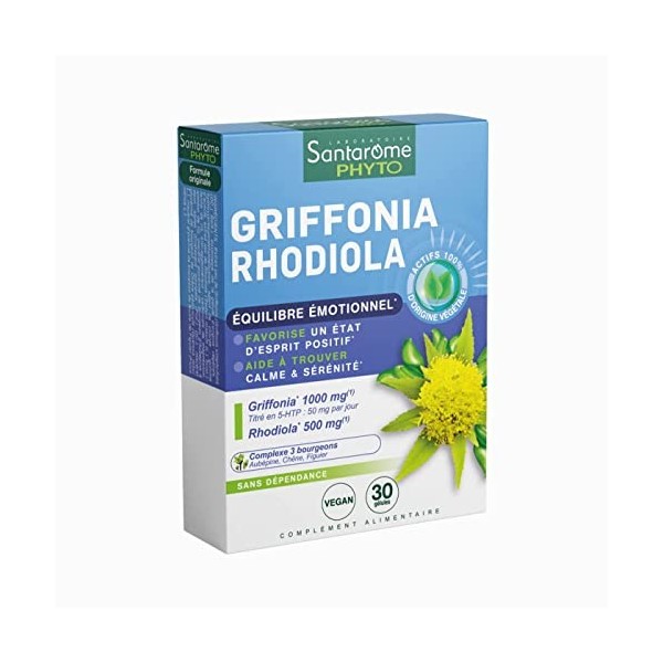 Santarome Bio - Griffonia Rhodiola | Complément Alimentaire Stress Emotionnel et Humeur | Apaise le Stress & Equilibre lHume