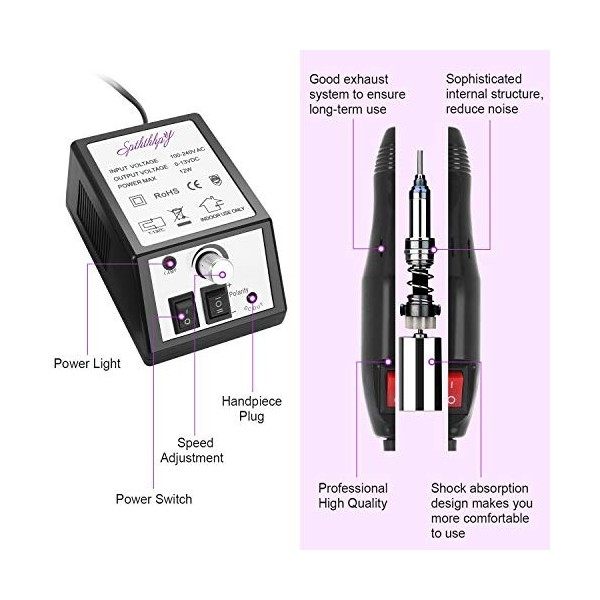 SPTHTHHPY Manucure éléctrique, Manucure Machine Ongles Machine à Manucure Ponceuse Électrique pédicure Machine à Poncer avec 