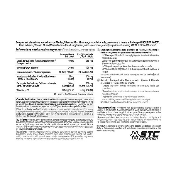 STC NUTRITION - No Cramp - Favorise la contraction musculaire - Anti-crampes & anti-acide lactique - Aide à lutter contre la 