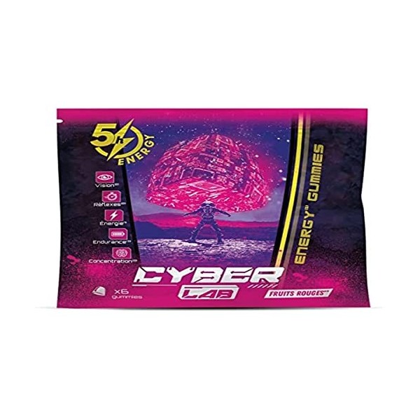 CYBERLAB ENERGY GUMMIES-5 HEURES DENERGIE-TAURINE-CAFEINE-MULTIVITAMINES-Goût Fruits Rouges-Sans sucre+CYBERLAB LA BARRE PRO