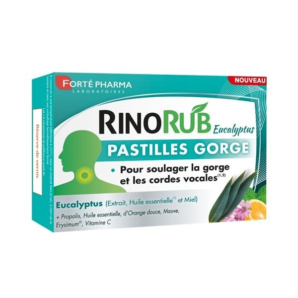 Forté Pharma - RinoRub Pastilles Gorge | Complément alimentaire Gorge - Maux de gorge, Cordes vocales | Huile essentielle dE