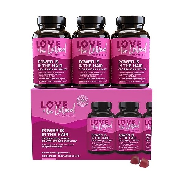 Love and be Loved | Gummies Pousse des Cheveux “Power is in the Hair” | 3x60 Gommes | Cure de 3 Mois | Complément Alimentaire