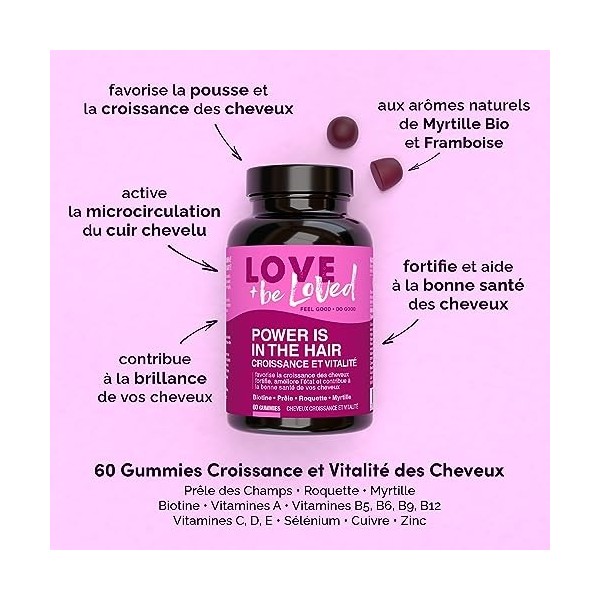 Love and be Loved | Gummies Pousse des Cheveux “Power is in the Hair” | 3x60 Gommes | Cure de 3 Mois | Complément Alimentaire