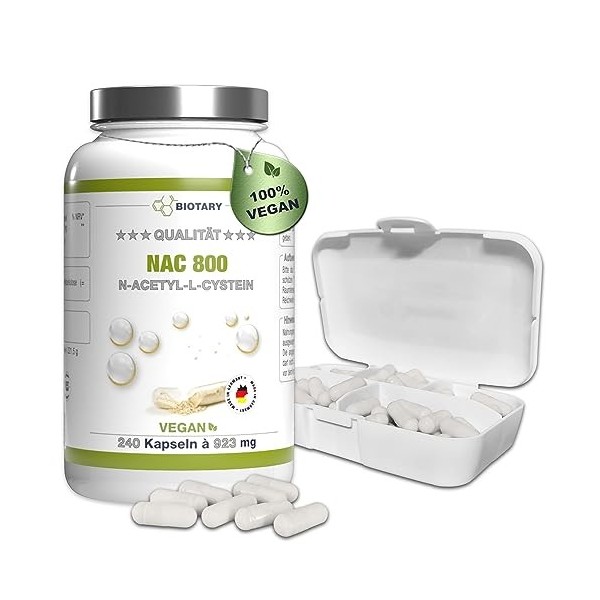 NAC 800 mg - 240 gélules – Pour 8 Mois - Pilulier inclus - Hautement dosé - Vegan - Qualité supérieure – Antioxydant & Détoxi