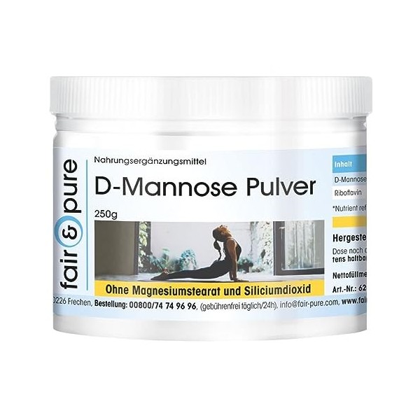 Fair & Pure® - D-Mannose en poudre 250 g avec riboflavine vitamine B2 - pur, sans additifs - hautement dosé et biodisponibl