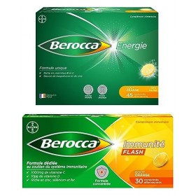 Berocca® Immunité Flash Sélénium, Fer + Berocca® Energie Orange - Multivitamines et Minéraux - Vitamine C et D - Zinc - Compl