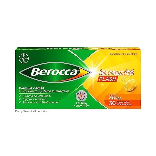 Berocca® Immunité Flash Sélénium, Fer + Berocca® Energie Orange - Multivitamines et Minéraux - Vitamine C et D - Zinc - Compl