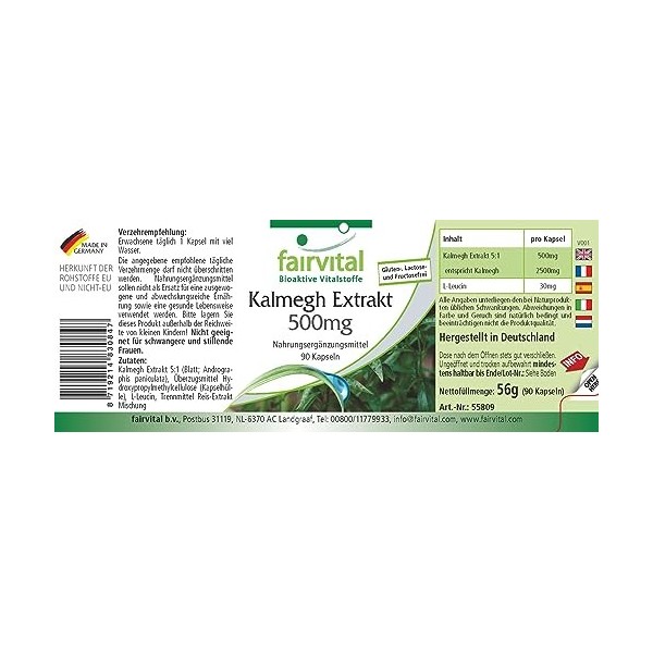 Fairvital | Extrait de Kalmegh 500 mg - 90 gélules Extrait 5 fois concentré de la feuille de Kalmegh - pour 3 mois - qualité 