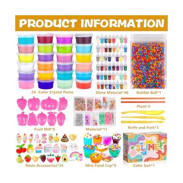 Purpledi Kit de slime DIY - Avec 24 couleurs de cristal, de slime à  paillettes, de poudre à paillettes et plus encore - Pour travaux manuels,  cadeau pour enfants (B) : 