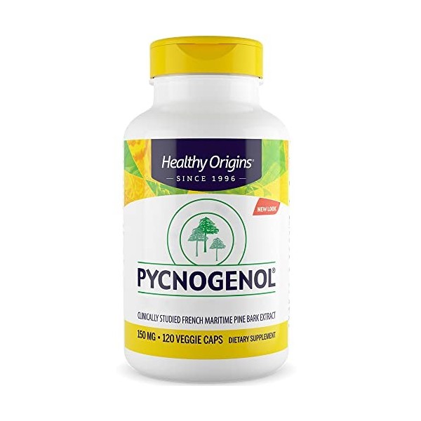 Healthy Origins, Pycnogenol, 150mg, Extrait dÉcorce de Pin avec Procyanidines, 120 Capsules végétaliennes, Testé en Laborato