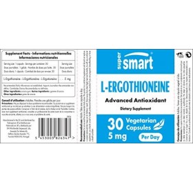 Supersmart - L-ergothioneine 5 Mg - Extrait Naturel de Champignons - Antioxydant Intracellulaire | Sans OGM - 30 Capsules Vég