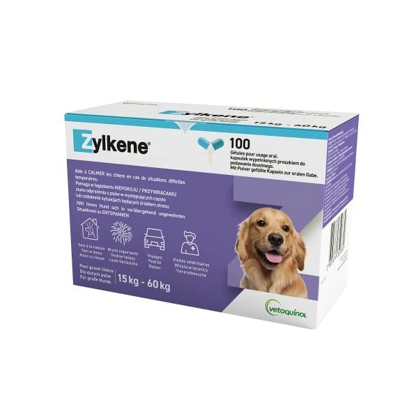 Zylkene 450 mg - 50 gélules 5 x 10 gélules - Complément alimentaire pour chien qui aide à gérer lanxiété et les situations