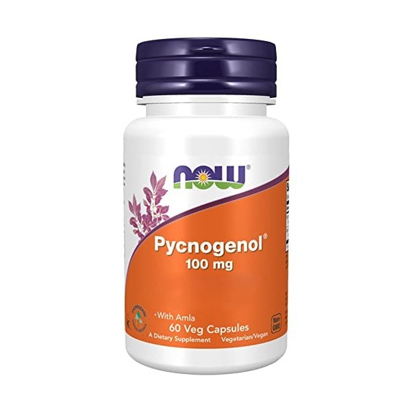 Now Foods, Pycnogenol, 100mg, avec Fruit dAmla, 60 Capsules végétaliennes, Testé en Laboratoire, Sans Soja, Sans Gluten, Vég