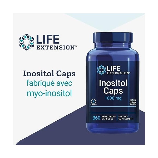 Life Extension, Inositol Caps, 1000mg par Capsule, Hautement Dosé, 360 Capsules végétaliennes, Testé en Laboratoire, Végétari