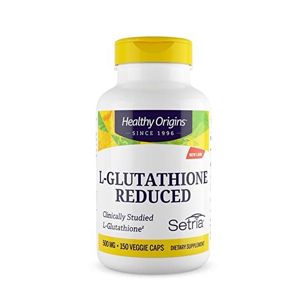 Healthy Origins, L-Glutathione Reduced L-Glutathion Réduit , 500mg, 150 Capsules végétaliennes, Testé en Laboratoire, Végéta