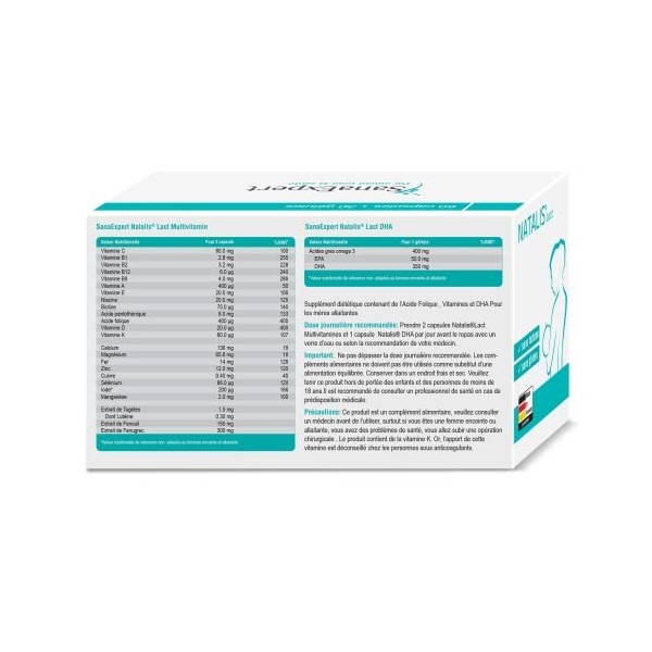 SanaExpert Natalis Lact | Supplément pour lallaitement | avec fenouil, fenugrec, DHA,acide folique 90 capsules .Ingrédients